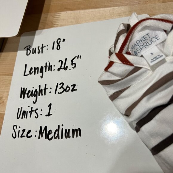 Market & Spruce Striped Hooded Long Sleeve Top Ivory Red Brown Size Medium NWT - Picture 11 of 11